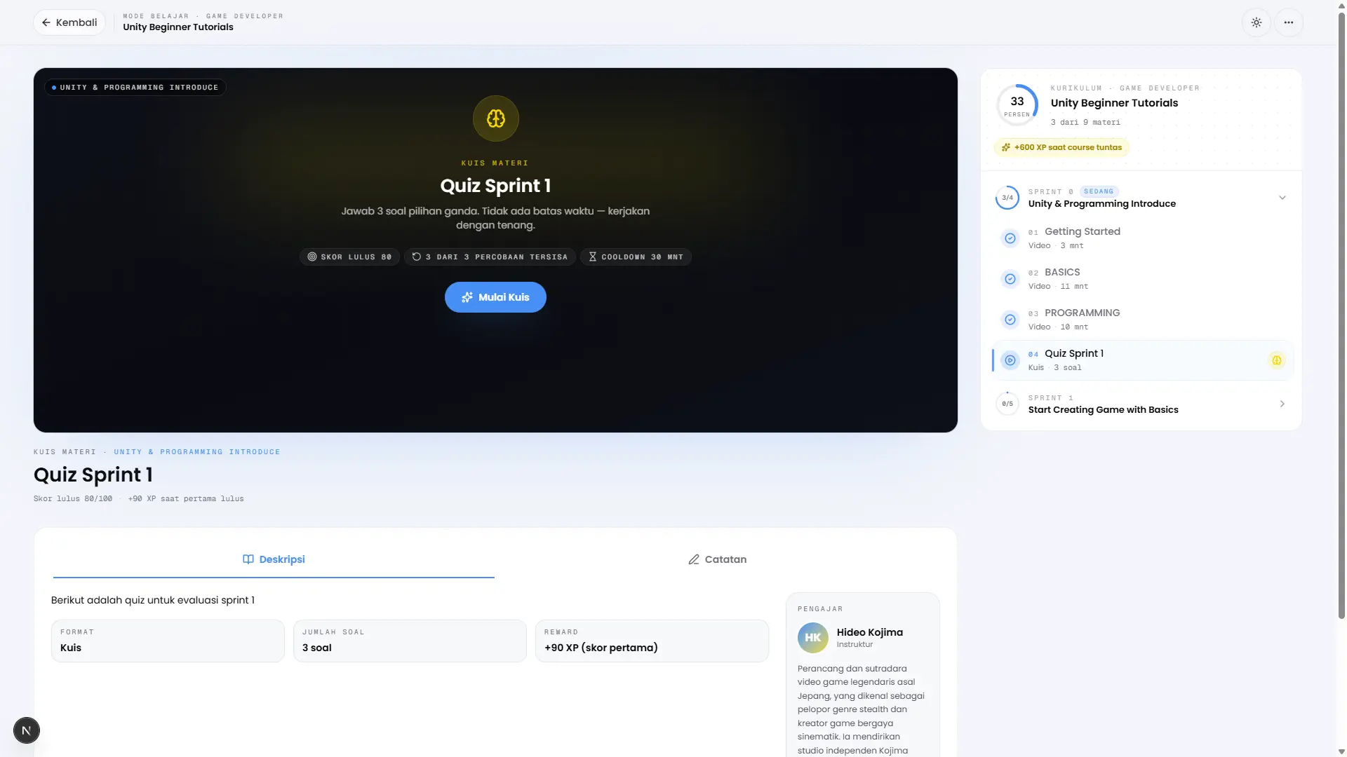 Interactive quiz evaluation and scoring interface